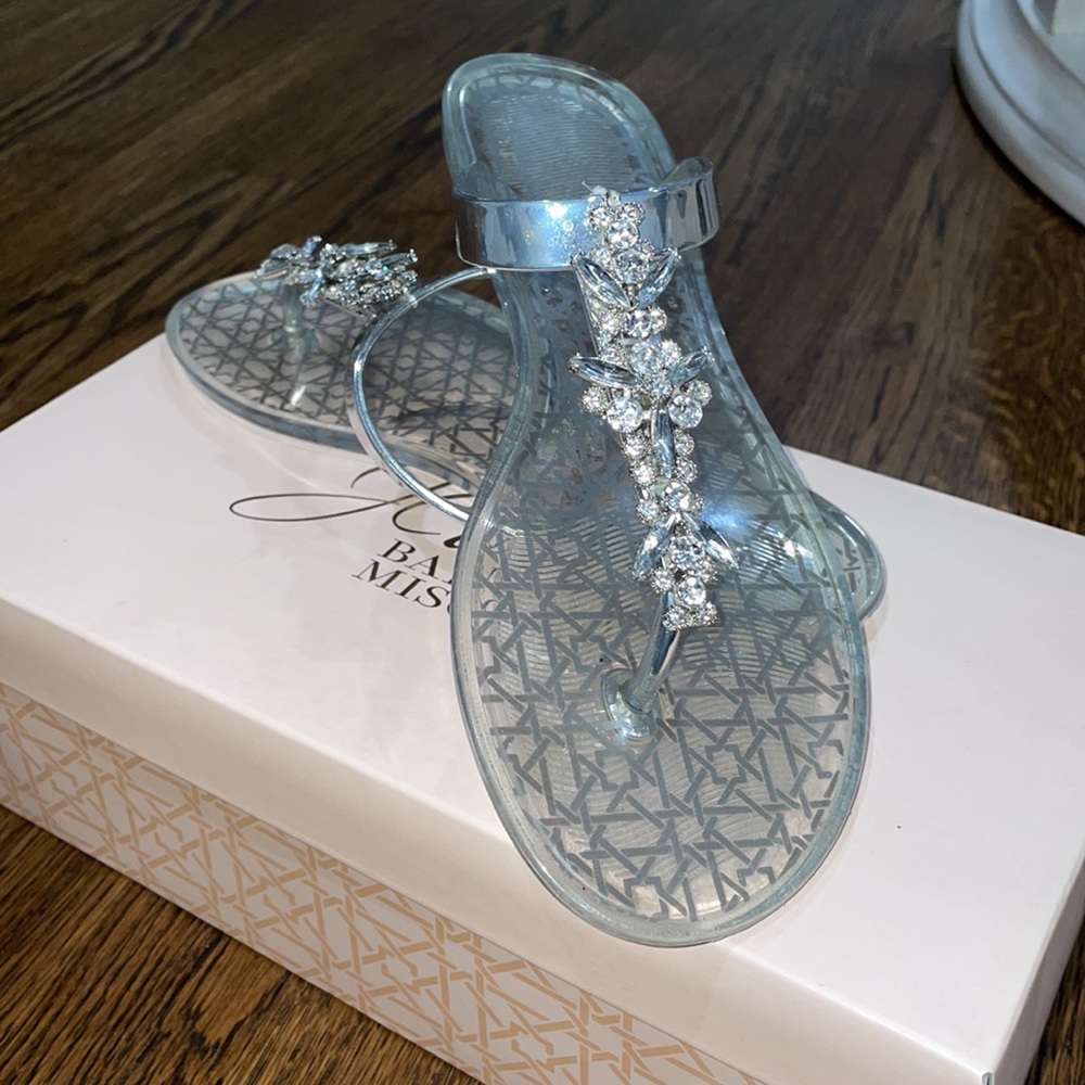 Badgley Mischka Silver and clear jewel thong sandal